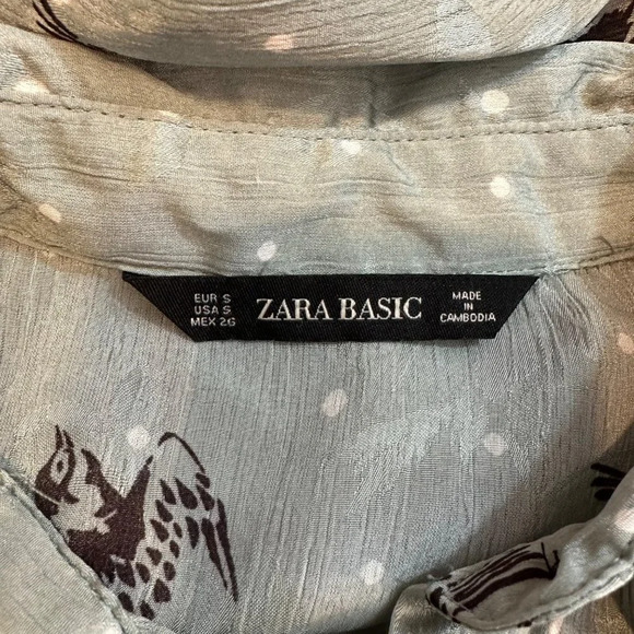 Zara Basic Button Down Bird Print Polka Dot Blouse S - Picture 3 of 4